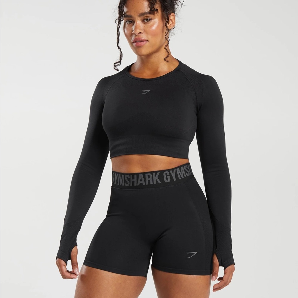 Gymshark Flex Sports Long Sleeve Crop Top - Black